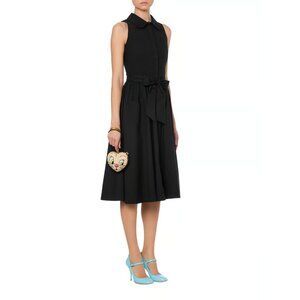 MOSCHINO COUTURE Black Cotton Poplin Heart Pocket Fit & Flare Midi Dress, Size 4